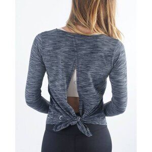 ZYIA Active Long Sleeve Split Back Top Size Small Heathered Gray